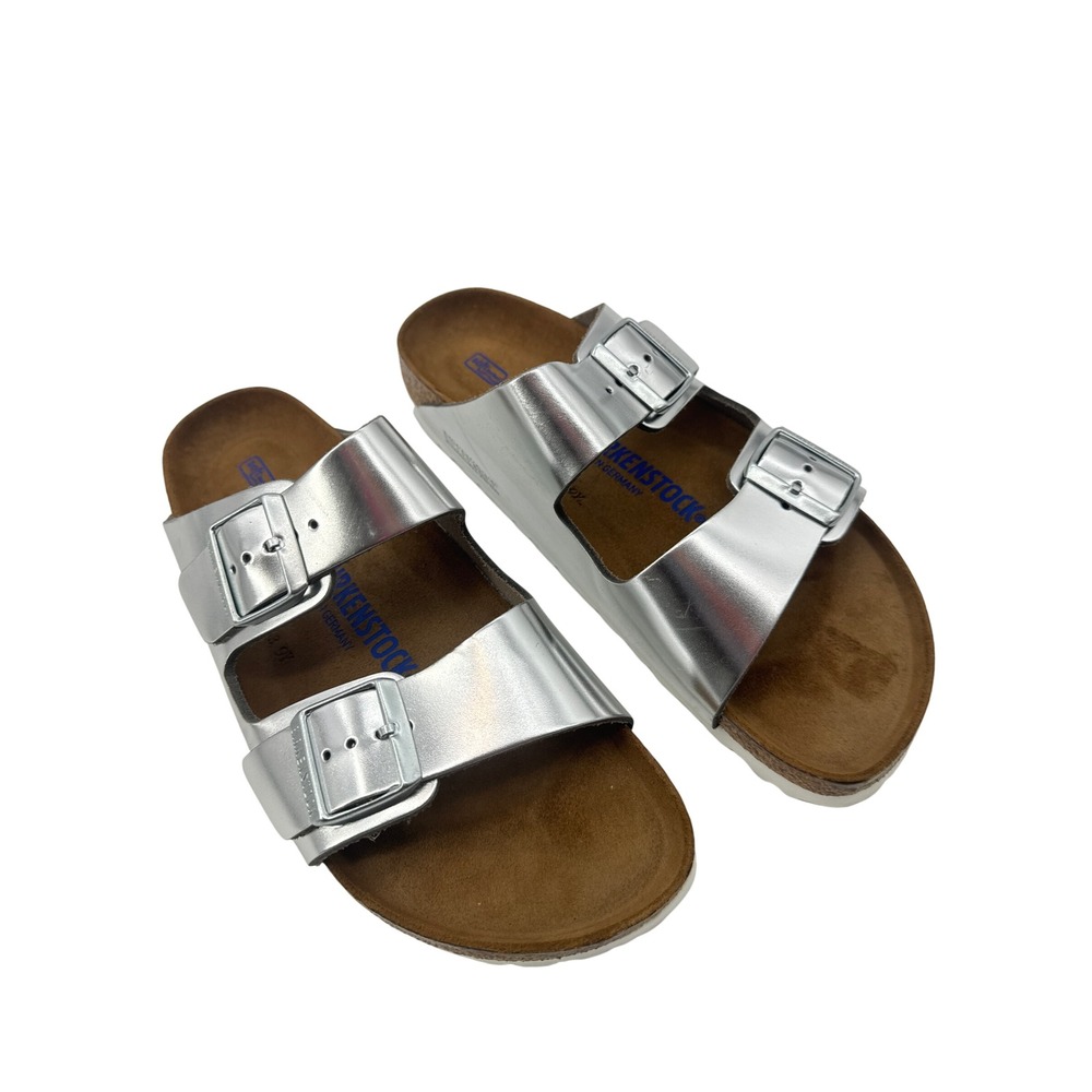 Birkenstock Arizona Soft Footbed Metallic Silver Leather Size W10/M8 Slip-On - Picture 8 of 14